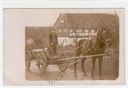 Wilschdorf, seltene Echtfotokarte, ein Leiterwagen ungelaufen Leicht fleckig, leichter Bug unten links, sonst gut erhalten.