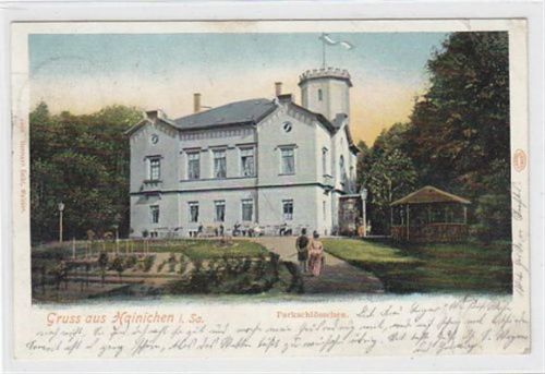 Hainichen Hainichen. Parkschlösschen gelaufen am 06.08.1903 kleiner Knick oben rechts, Albumabdrücke an den Ecken leichter Bug unten rechts, sonst gut erhalten.