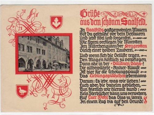 Saalfeld Saalfeld mit Hotel Anker ungelaufen Gute Erhaltung.