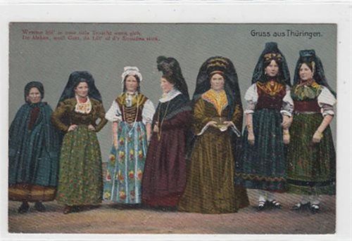 Gruss aus Thüringen mit Frauen in Tracht gelaufen, 1916. Gute Erhaltung.