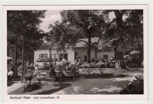 Bad Schwalbach Bad Schwalbach. Gartenansicht vom Waldcafé Platte gelaufen, 1958. Gute Erhaltung.