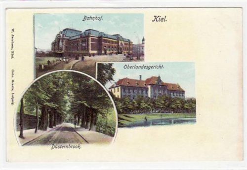 Kiel Kiel, 3 Abbildungen mit Bahnhof u. Oberlandesgericht. ungelaufen um 1900 Ecken mit Albumabdrücken, sonst gut erhalten