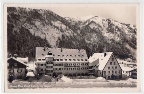 Kloster Ettal mit Hotel Ludwig der Bayer im Winter ungelaufen Gute Erhaltung.