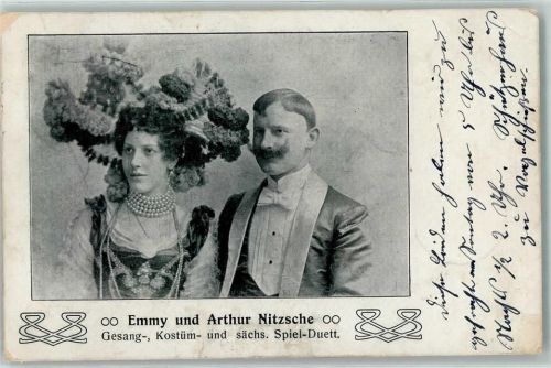 1905 Emmy und Variete Arthur Nitzsche Gesang-, Kostüm uns sächs. Spiel-Duett AK