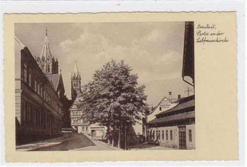 Arnstadt. Partie an der Liebfrauenkirche gelaufen, 1936. Sehr gut erhalten.