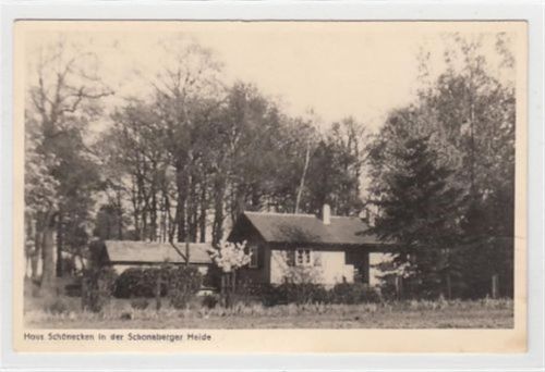 Haus SchönEcke n in der Schoneberger Heide gelaufen, mit Stempel von 1954, Marke entfernt. Gute Erhaltung.