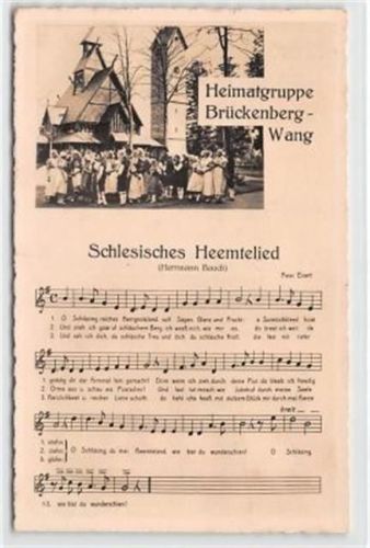 Krummhübel Kirche Wang bei Brückenberg / Bierutowice - Kreis Hirschberg / Jelenia Góra. Schlesisches Heemtelied von Herrmann Bauch. Heimatgruppe Brückenberg-Wang ungelaufen Top Erhaltung.