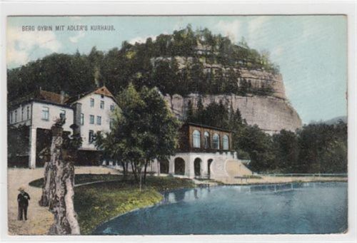 Berg Oybin mit Adler´s Kurhaus gelaufen, 1909. Leicht stockfleckig, Leichter Stempeldurchdruck, leichte Abschürfungen, sonst gut erhalten