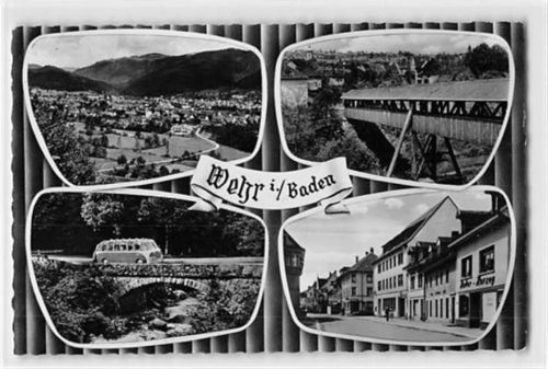 Wehr in Baden. Straßenpartie und Brücke mit altem Bus ungelaufen Gute Erhaltung.