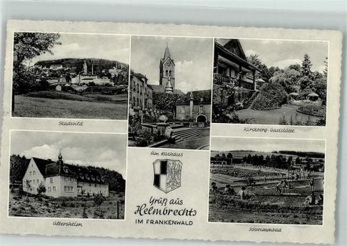 Helmbrechts Rathaus Gasthaus Kirchberg Schwimmbad Altersheim Stadtwappen