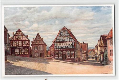 Künstlerkarte von Lindegreen. Lauterbach in Hessen. Fachwerkhäuser ungelaufen Sehr gut erhalten.
