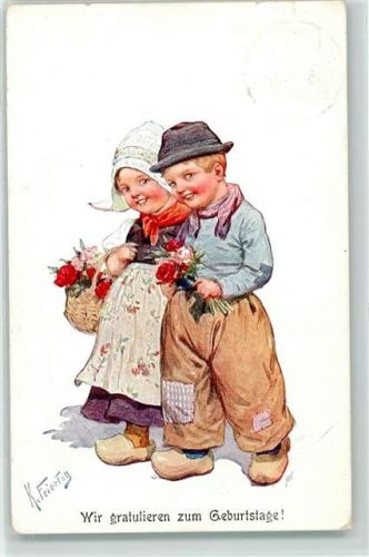 1914 Geburtstag Holzschuhe Verlag BKW I Brüder Kohn Serie 739-5