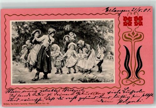 1901 Photogravure Serie 151 Kinderspiele Verzierung Jugendstil