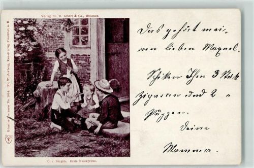 1900 sign. C.v. Bergen Erste Musikprobe Kinderspiele AK