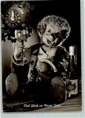 1957 Neujahr Wein Hufeisen Uhr Verlag Gunkel Nr. 115 AK