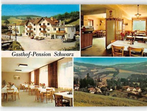 Tauchen bei Mönichkirchen. Gasthof Pension Schwarz gelaufen. Leichter Schrift- und Stempeldurchdruck, kleiner Knick auf der linken Seite im unteren Bild, sonst gut erhalten