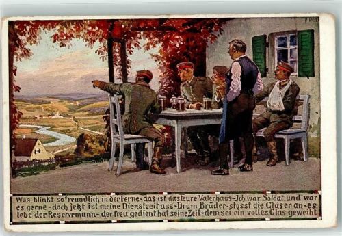 Unsere Feldgrauen Nr. 6 AK Bier Wirtshaus Es lebe der Reservemann Hey, Paul 1915