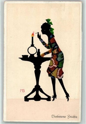 Fasto Silhouetten Backfische Verbotene Früchte , Frau Zigarette AK Graf Marte 1921