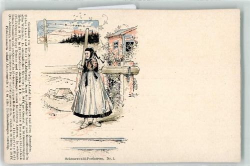 Schwarzwald Postkarten Nr. 1 Tracht AK Reiss Fritz Lithographie / Künstlerkarte
