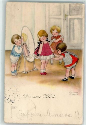 1928 HWB Alabaster Serie 3518 Kinder Spiegel "Das neue Kleid"