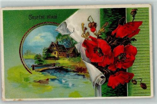 1922 Mohnblumen Bauernhaus Sradecne Prani