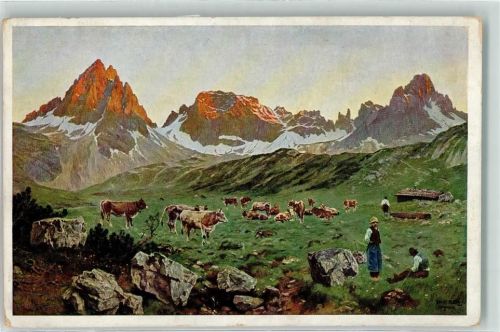 Abend in den Alpen Almwirtschaft AK Platz, E.