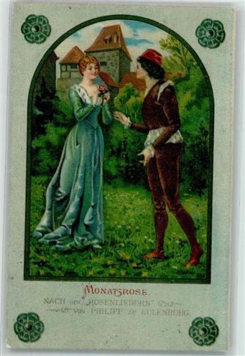 1901 Liebespaar Mittelalter Monatsrose Nach den Rosenliedern von Philipp zu Eulenburg Passepartout