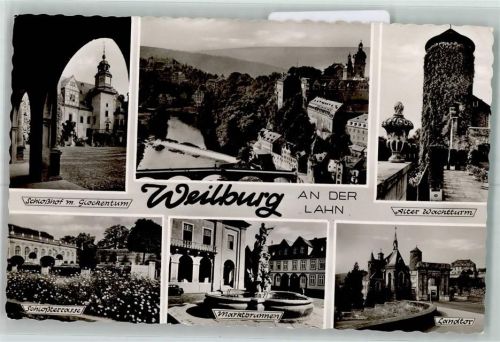 Weilburg Schlosshof m. Glockenturm Alter Wachturm Schlossterrasse Marktbrunnen Landtor