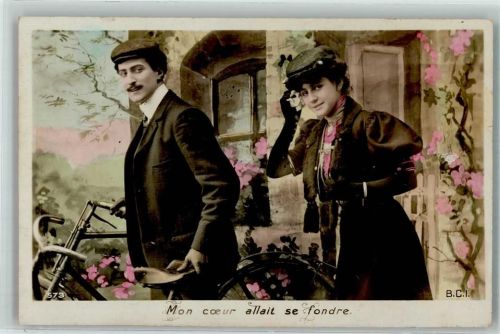 Mon coer allait se fondre handcoloriert AK Fahrrad Foto AK