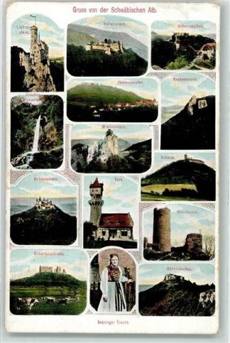 Hohenstaufen 1907 Gruß von der Schwäbischen Alb Hohenzollern Hohenurach Scharfenschloß Tracht