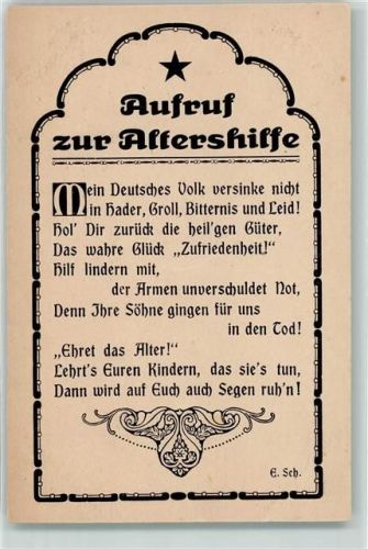 Aufruf zur Altershilfe - Mein Deutsches Volk versinke nicht in Hader, Groll, Bitternis und Leid