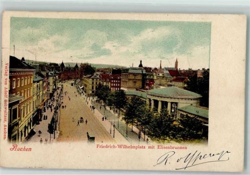 Aachen 1901 Friedrich-Wilhelmplatz Kutsche Elisenbrunnen