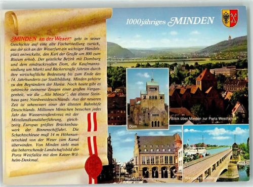 Minden Dom Blick zur Porta Westfalica Rathaus Wasserstraßenkreuz Wappen