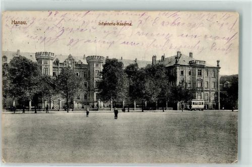 Hanau 1915 Infanterie Kaserne Straßenbahn Bahnpost Frankfurt Eberbach Zug Nr. 470