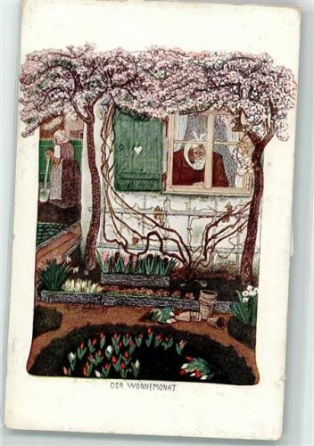Serie XVI /5 sign. R.M. Eichler - Der Wonnemonat - Mann am Fenster mit Zahnschmerzen