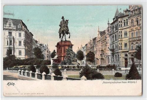 Köln Stadt Köln. Hansaring Denkmal Kaiser Wilhelm I ungelaufen um 1900 Ecken mit Albumabdrücken, Rückseite leicht fleckig, leichte Eckabschürfungen, sonst gut erhalten