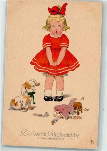 Geburtstag Kind ist traurig Puppen zerstört Meissner u. Buch Serie 2627 AK Döring, L. / LD Künstlerkarte