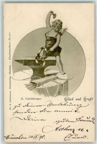 Engel Amor als Schmied Eheringe Verlag Ackermann Nr. 400 AK Gabelsberger 1898 Künstlerkarte