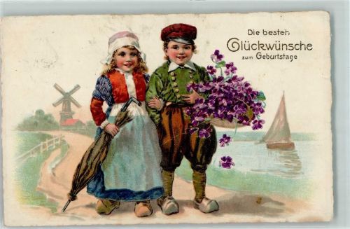 Kinder Regenschirm Holzschuhe Geburtstag Veilchen Verlag Erika Nr. 6035
