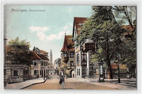 Meiningen Meiningen. Georgstrasse gelaufen. Vorder- und Rückseite leicht fleckig, sonst gut erhalten