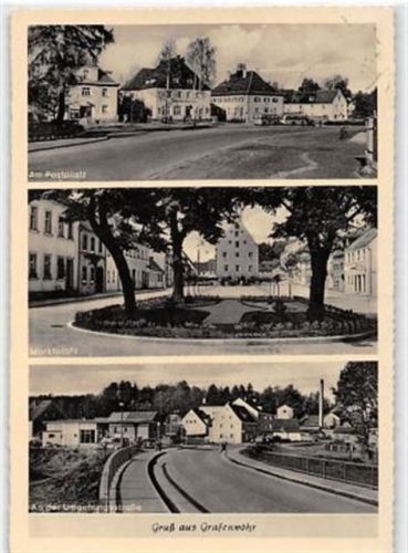 Grafenwöhr mit Marktplatz und Postplatz gelaufen. Leichter Stempeldurchdruck, sonst gut erhalten