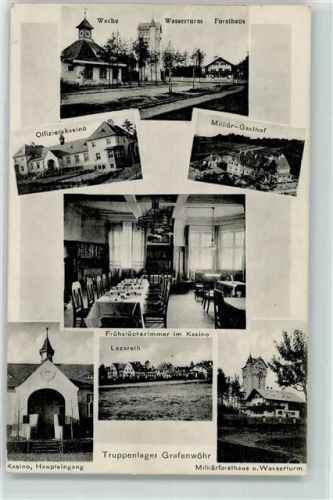 92655 W8484 Grafenwöhr 1915 - Truppenlager Wache Wasserturm Forsthaus Offizierskasino Militär Gasthaus Militärforsthaus u. Wasserturm Lazarett Kasino Haupteingang
