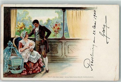 1900 Serie V aus dem Leben - Familie Baby Wiege Litho AK