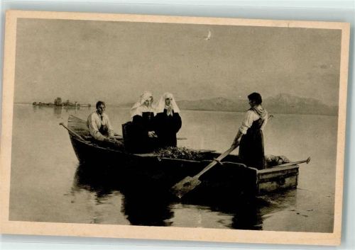 Nonnen auf einem Ruderboot sign. Jos. Wopfner