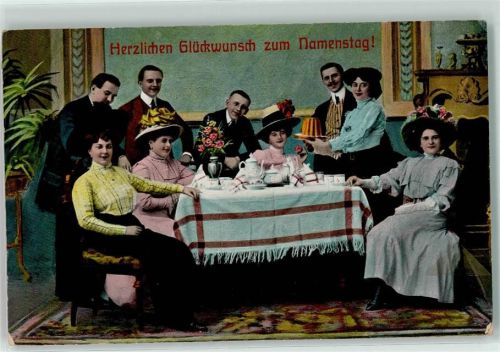 1912 Namenstag Kuchen Tafelgeschirr AK