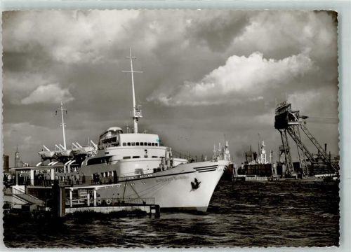 Hamburg 1957 Wappen von Hamburg im Hafen + Bordstempel auf hoher See Bunte Kuh Hamburg-Helgoland