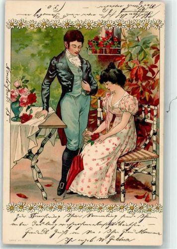 1900 Liebespaar Margeriten Sonnenschirm AK