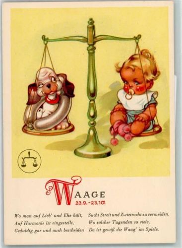 Waage Baby mit Schnuller und Hund sitzen auf der Waage AK