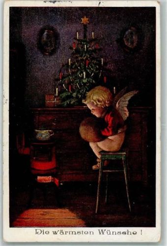 mit einem Muff sitzt am Ofen , Weihnachten Bahnpost München Nürnberg Zug 213 24.12.29 Verlag M.M. 1330