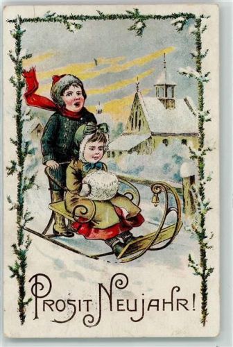 1911 Neujahr Kinder Stuhlschliten Muff AK